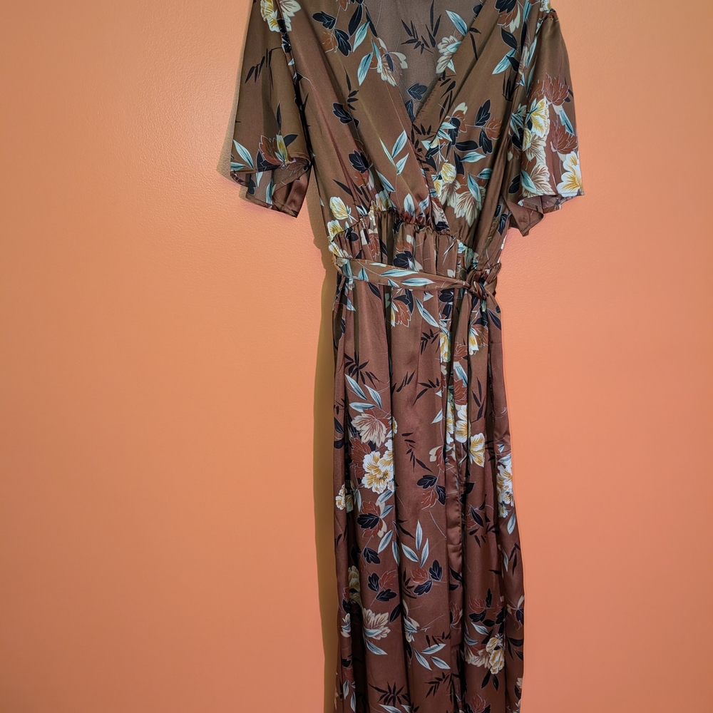 Baltic Born Brown Gray Wrap Maxi Dress V-Neck
